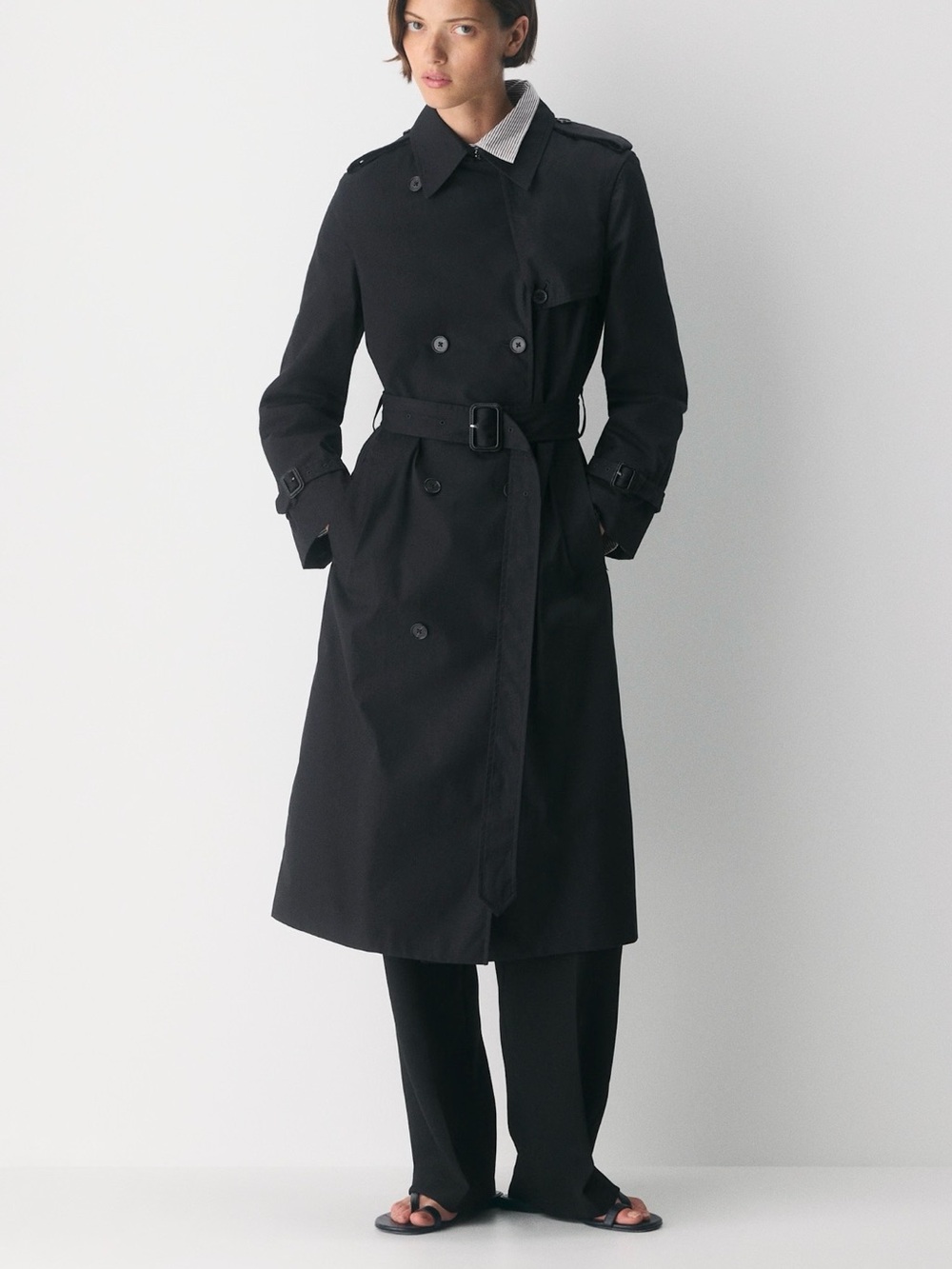Aritzia Black Double-Breasted Trench with Belt